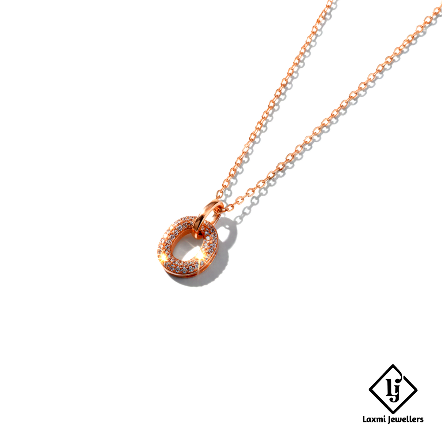 925 Sterling Silver Rose Gold Circular Diamond Pendant Necklace for Women | Crystal Studded Designer Chain