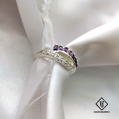 925 Sterling Silver Amethyst and CZ Stone Ring – Elegant Birthstone Jewelry