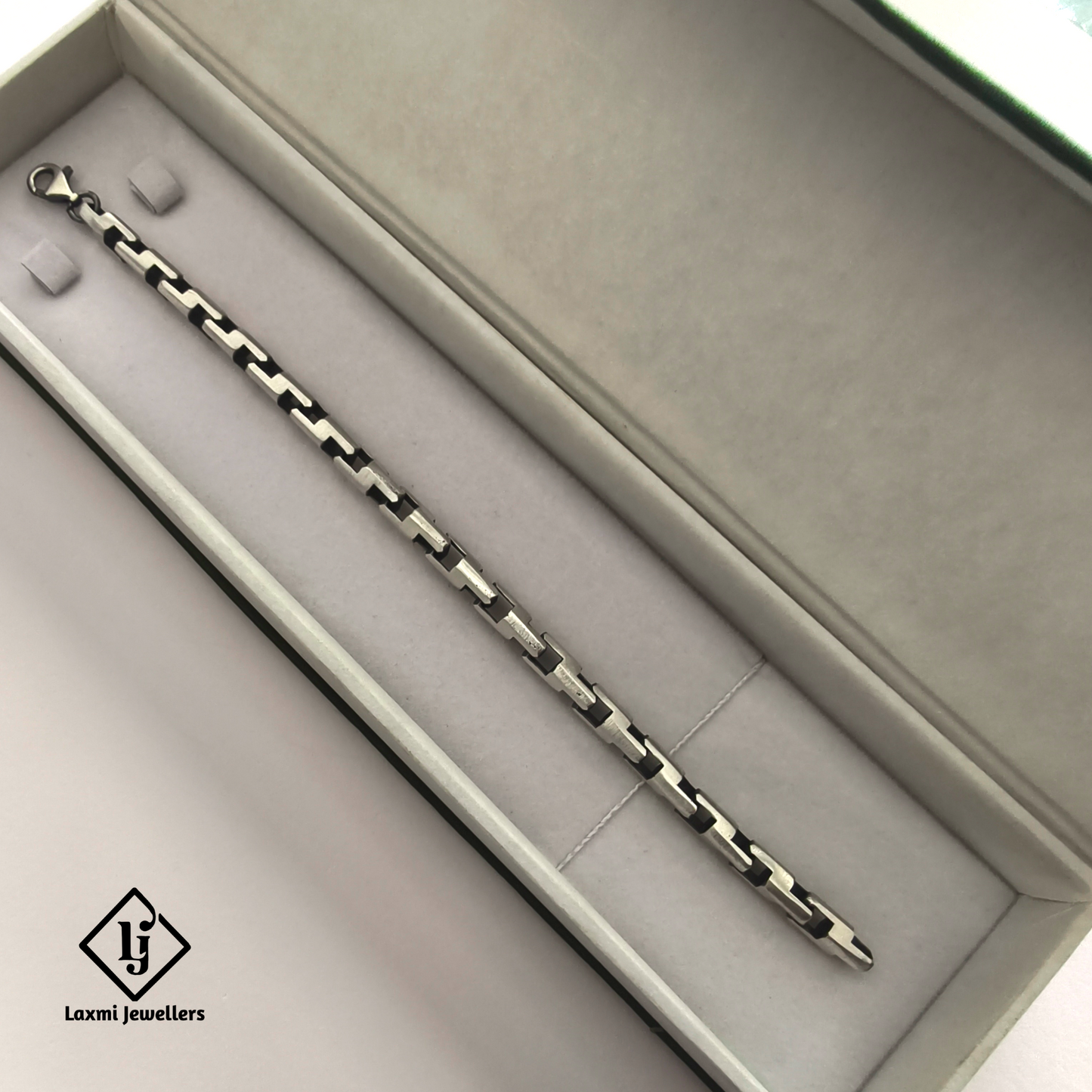 925 Sterling Silver Black Designer Bracelet for Men | Stylish Gents Silver Bracelet