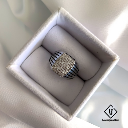 925 Sterling Silver Men's Ring with CZ Diamonds – Black Stripe Design by Laxmi Jewellers
