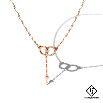 925 Sterling Silver Rose Gold Double Ring Key Pendant Necklace for Women | Designer Love Lock Chain