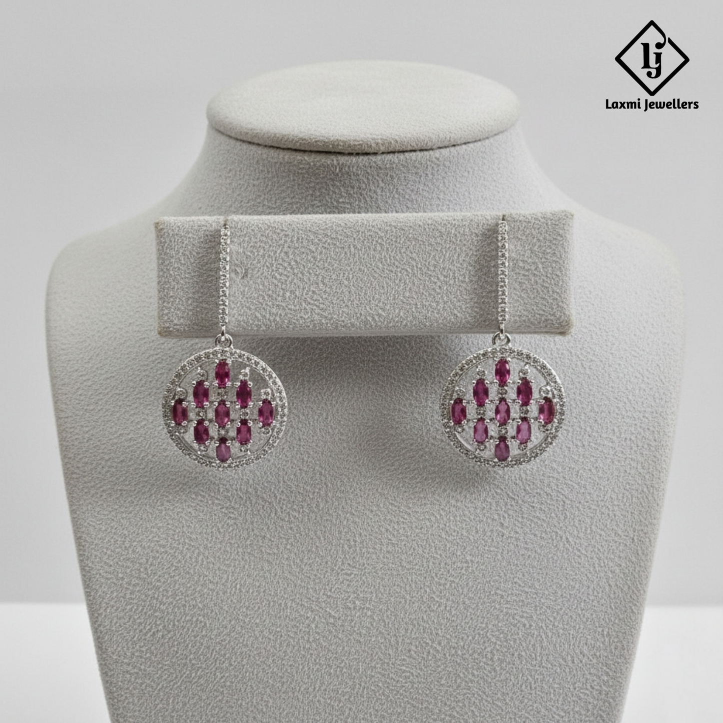 925 Sterling Silver Pink Stone Round Drop Earrings | Designer Party Wear Earrings for Women