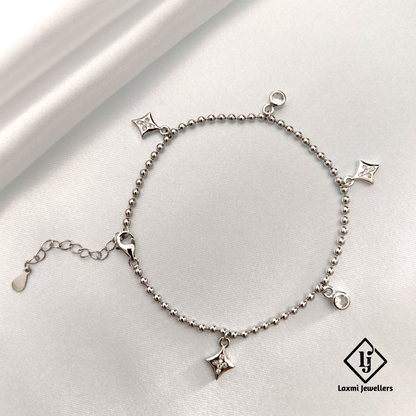 Elegant Silver Beaded Charm Bracelet with Delicate Dangles – Laxmi Jewellers