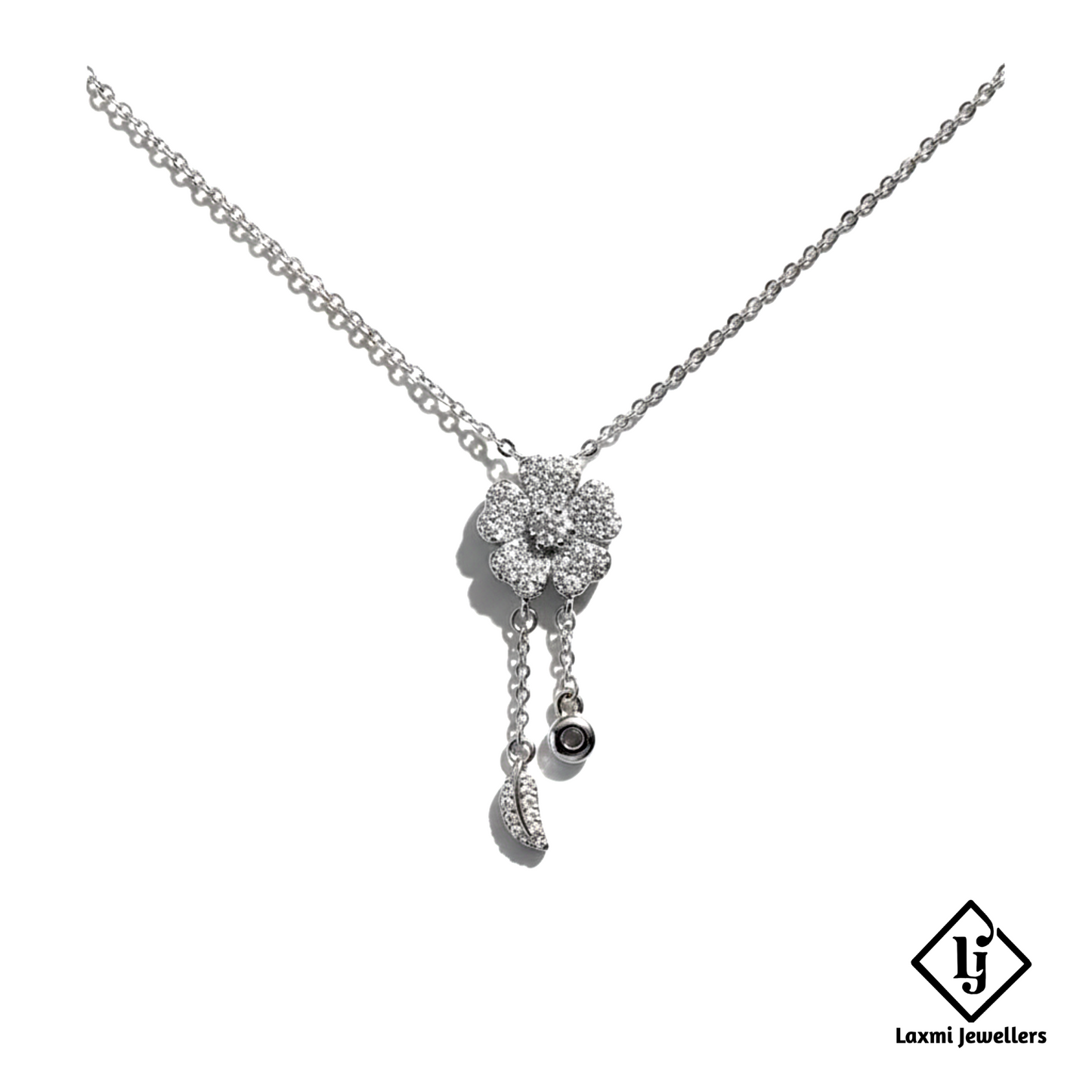 Designer Silver Floral Pendant Necklace for Women | Elegant Crystal Drop Jewellery