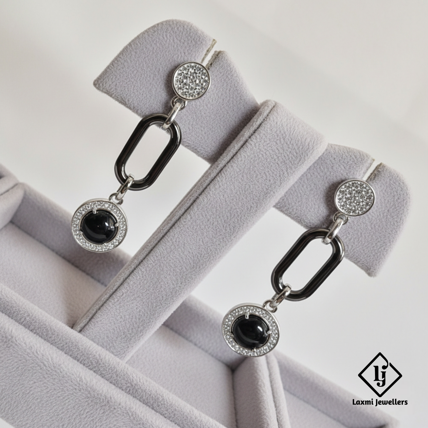 925 Silver Black Stone Designer Drop Earrings for Women | CZ Studded Party Wear Earrings