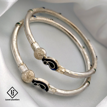 Silver Peacock Kada Bangles – 925 Sterling Silver, Ethnic Design, Handcrafted for Women and Girls