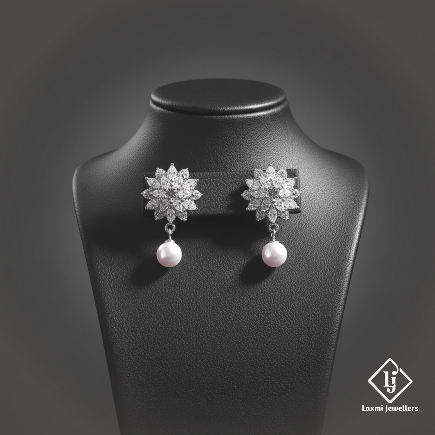Designer Floral Crystal Pearl Drop Silver Earrings for Women | Party & Wedding Wear