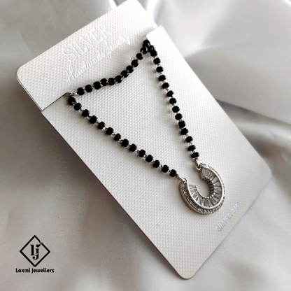 925 Sterling Silver Black Bead Mangalsutra with Stylish Crescent Pendant – Laxmi Jewellers