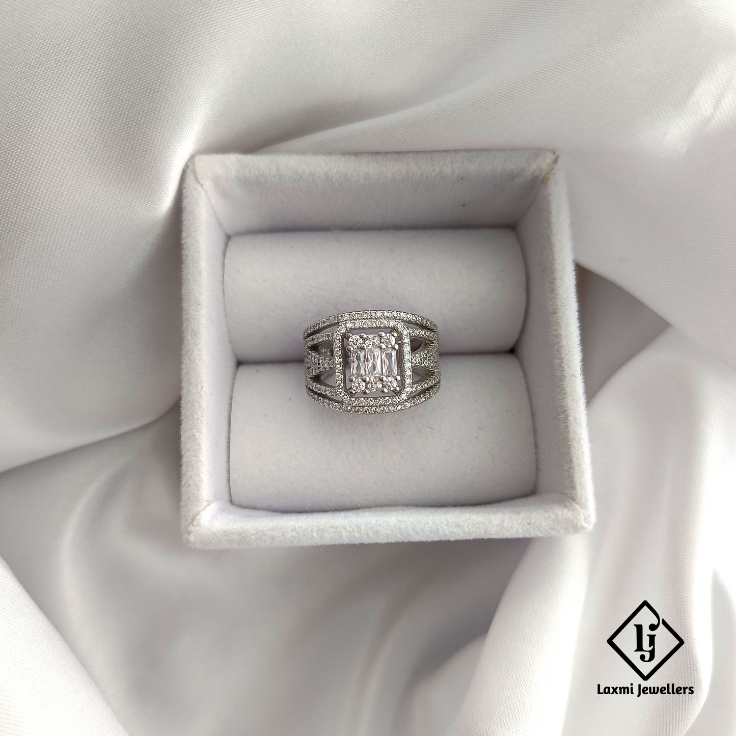 Silver Statement Ring for Women with CZ Stones | Wide Band Designer Ring for Party & Daily Wear