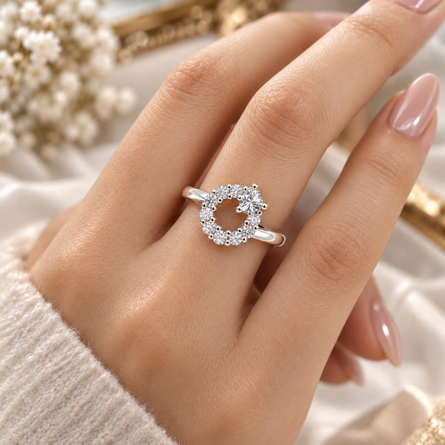 925 Sterling Silver Halo Solitaire Ring for Women | Elegant CZ Stone Ladies Ring – Laxmi Jewellers