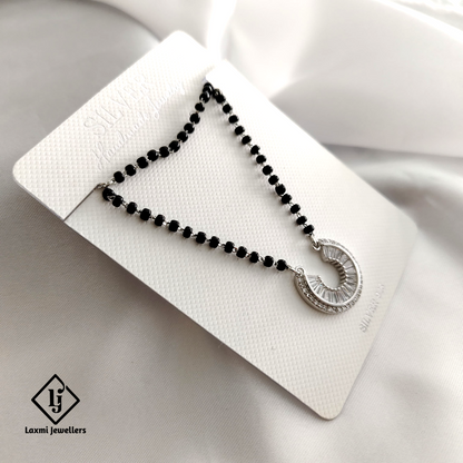 925 Sterling Silver Black Bead Mangalsutra with Stylish Crescent Pendant – Laxmi Jewellers