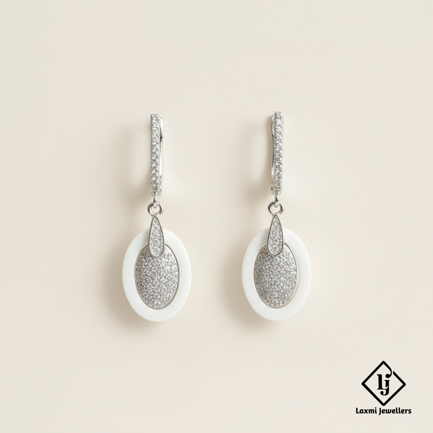 925 Sterling Silver Bali Style White Oval Drop Earrings | Designer Silver Earrings for Women