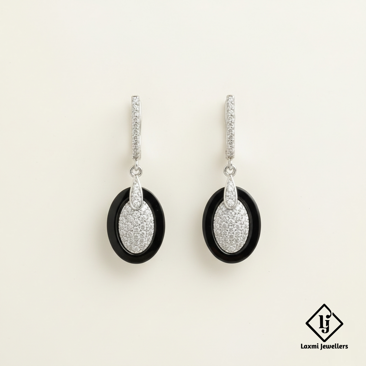 925 Sterling Silver Bali Style Black Stone Oval Drop Earrings | Designer Silver Earrings
