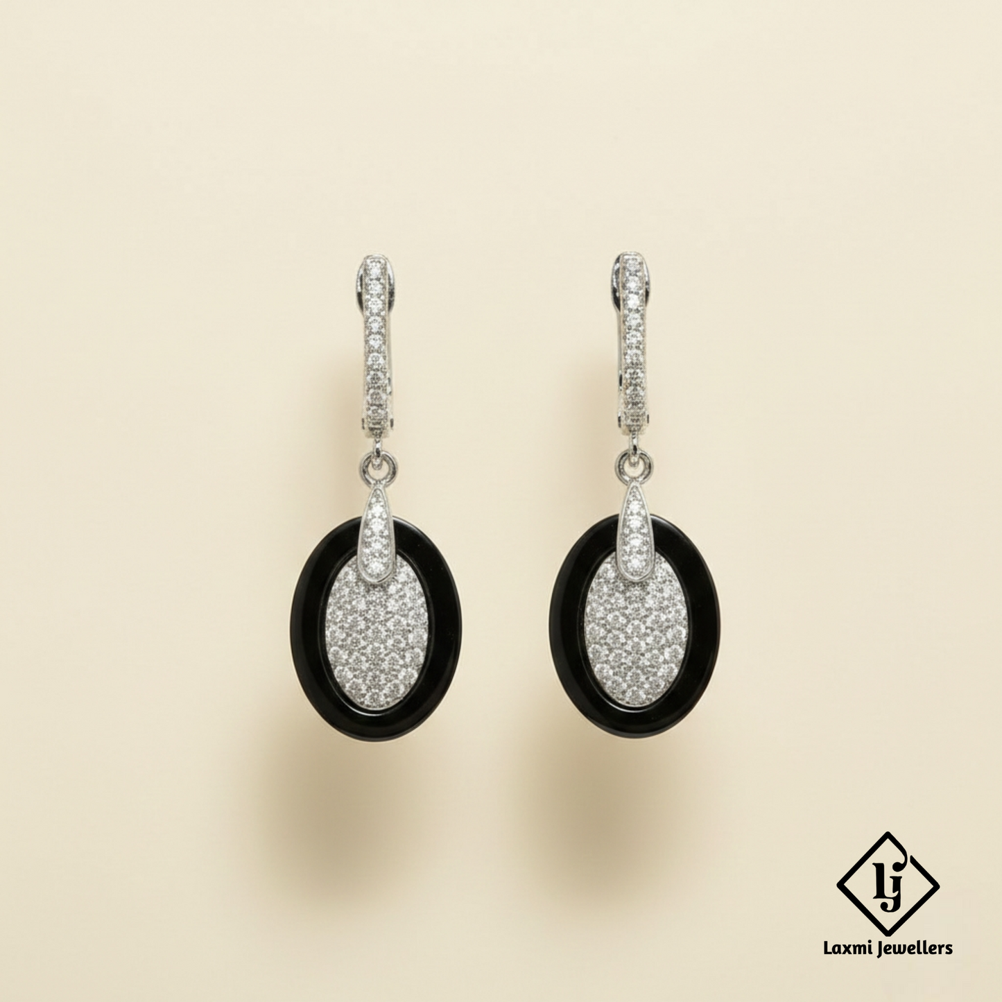 925 Sterling Silver Bali Style Black Stone Oval Drop Earrings | Designer Silver Earrings