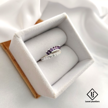 925 Sterling Silver Amethyst and CZ Stone Ring – Elegant Birthstone Jewelry