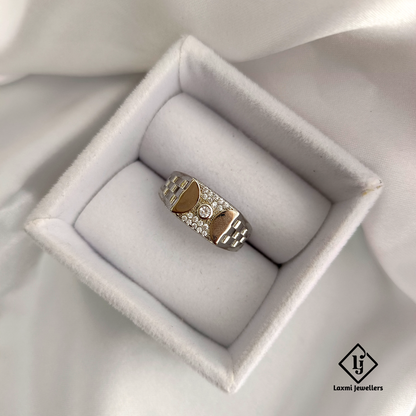 Men’s Silver Ring with Unique Moon Cut Design & CZ Stone | Laxmi Jewellers