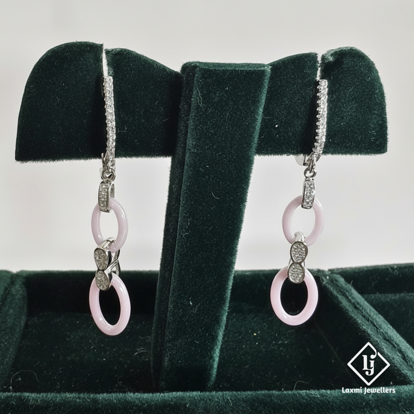 925 Sterling Silver Pink Oval Drop Earrings | Designer Party Wear Earrings for Women