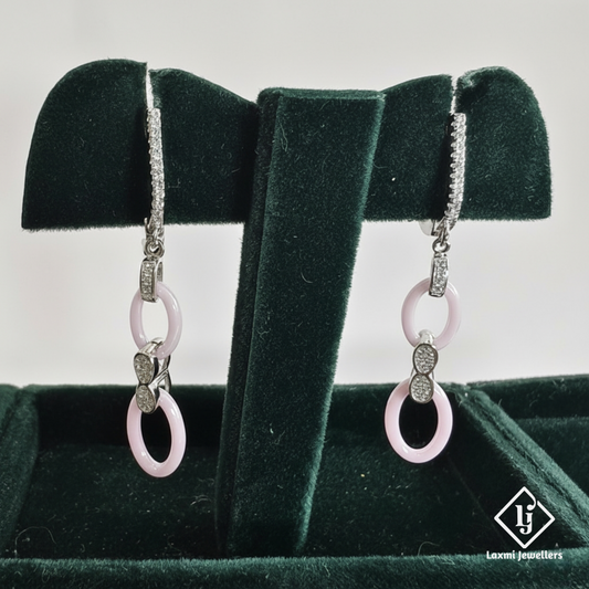925 Sterling Silver Pink Oval Drop Earrings | Designer Party Wear Earrings for Women
