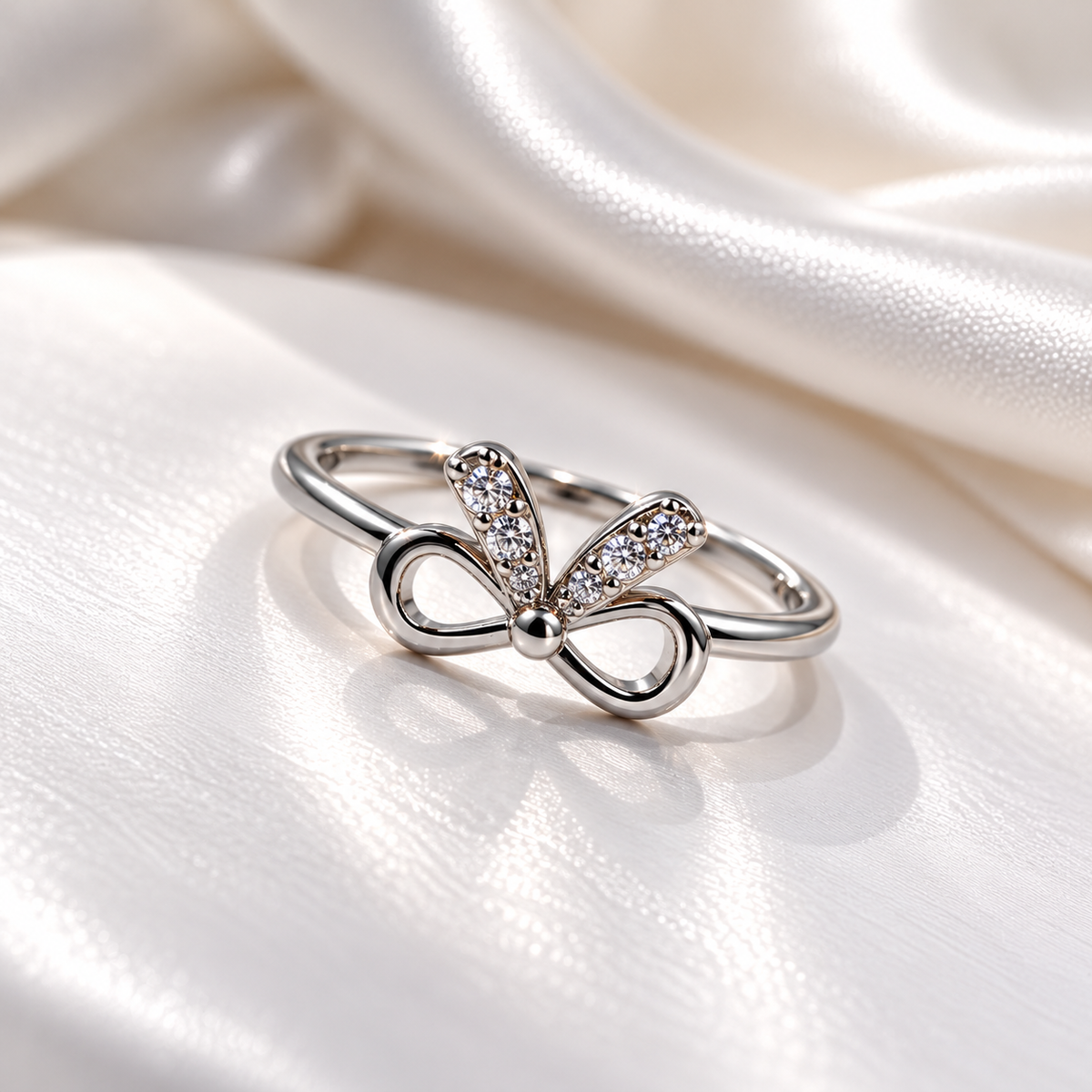 Bow Design Silver Ladies Ring with Sparkling Stones | Stylish Bow Ring for Women – Laxmi Jewellers