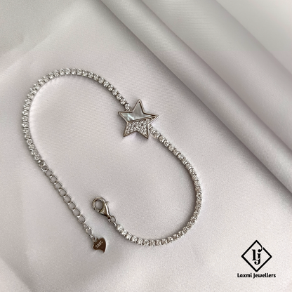 925 Sterling Silver Star Charm Bracelet with CZ Stones – Adjustable Women’s Jewelry