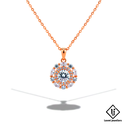 Rose Gold Round Diamond Pendant Necklace for Women | Luxury Crystal Solitaire Chain