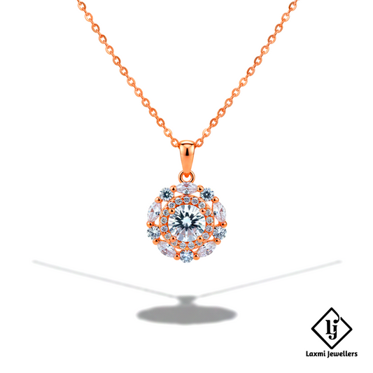 Rose Gold Round Diamond Pendant Necklace for Women | Luxury Crystal Solitaire Chain