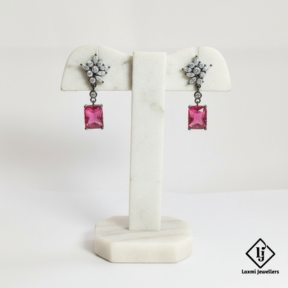 925 Silver Red Stone Designer Drop Earrings for Women | CZ Studded Party Wear Earrings