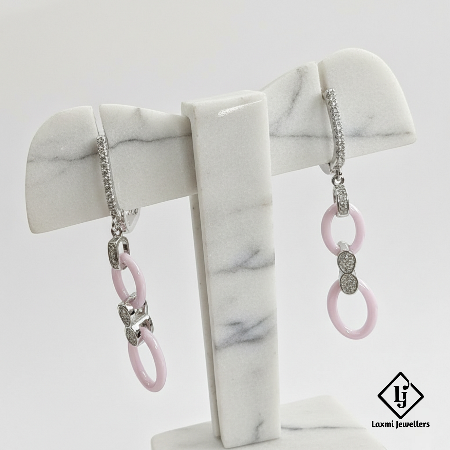 925 Sterling Silver Pink Oval Drop Earrings | Designer Party Wear Earrings for Women