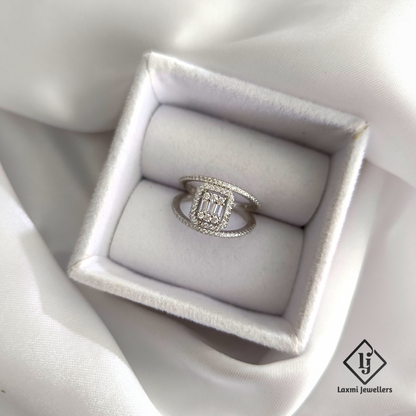 925 Sterling Silver Baguette CZ Ring for Women – Modern Open Band Design | Laxmi Jewellers