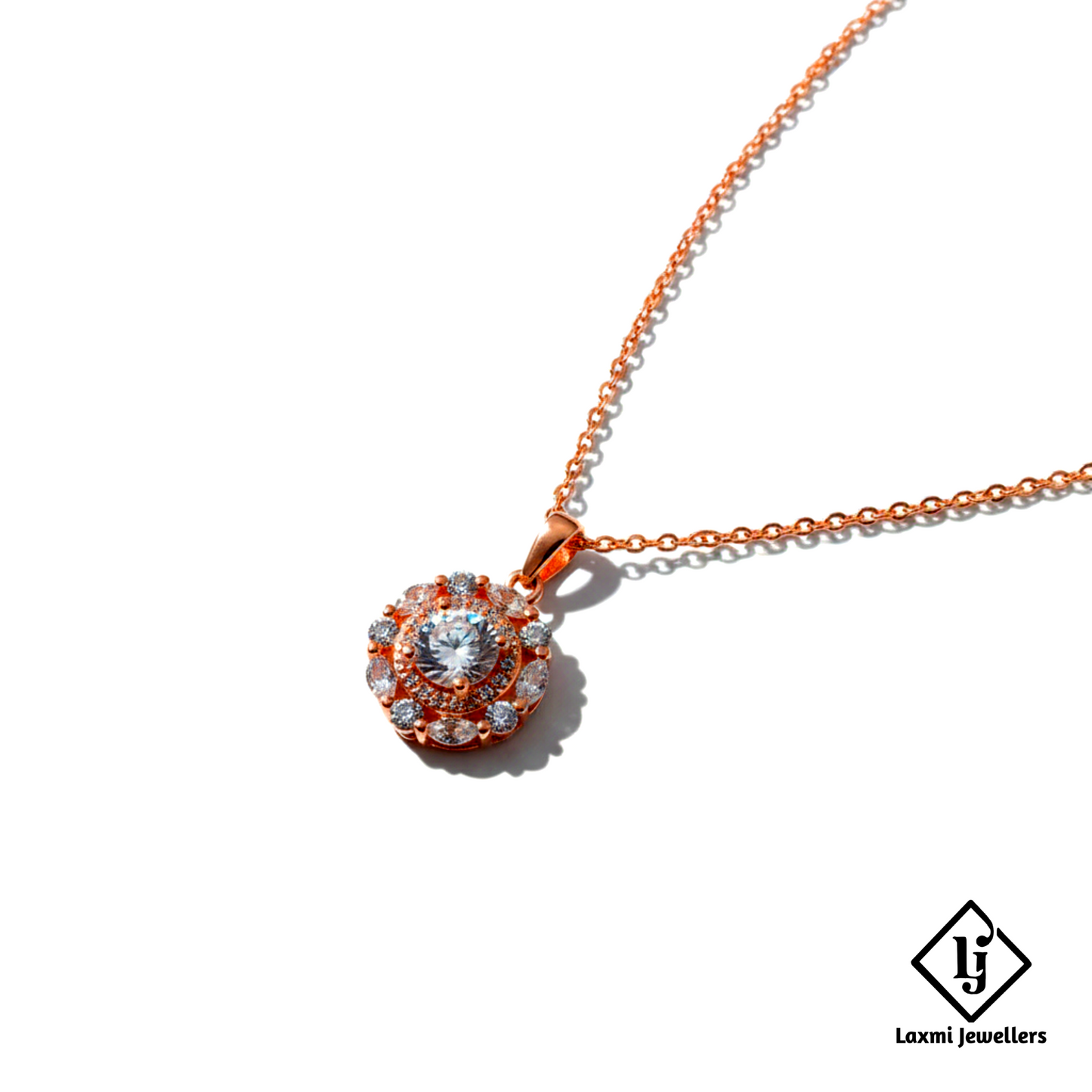 Rose Gold Round Diamond Pendant Necklace for Women | Luxury Crystal Solitaire Chain