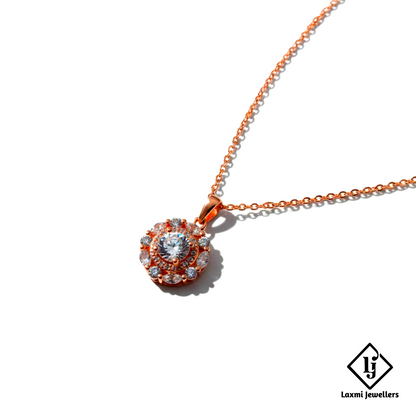 Rose Gold Round Diamond Pendant Necklace for Women | Luxury Crystal Solitaire Chain