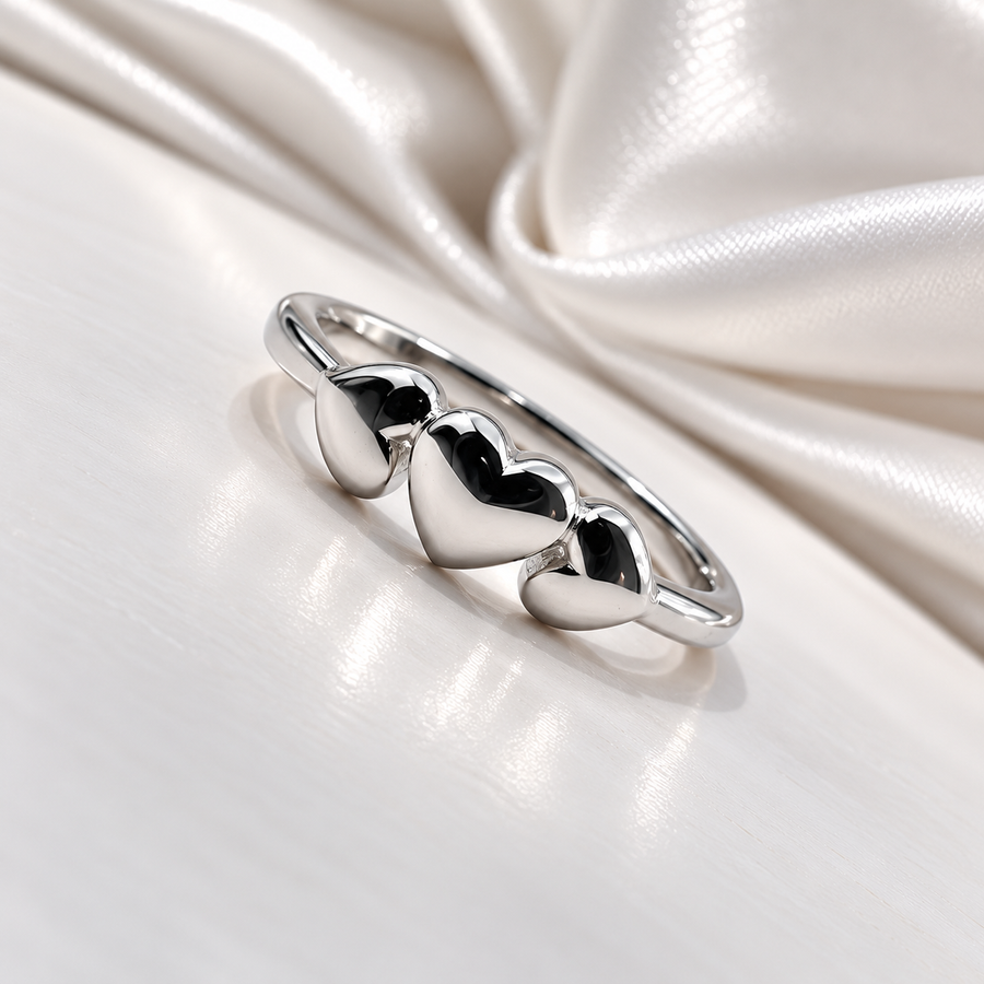 925 Sterling Silver Three Heart Ladies Ring for Women | Minimalist Heart Design Ring – Laxmi Jewellers 925