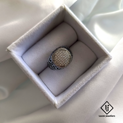925 Silver Antique Finish Men’s Ring with CZ Diamonds – Vintage Designer Style