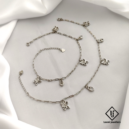 925 Sterling Silver Floral Charm Anklet Set for Women – Elegant & Lightweight Design