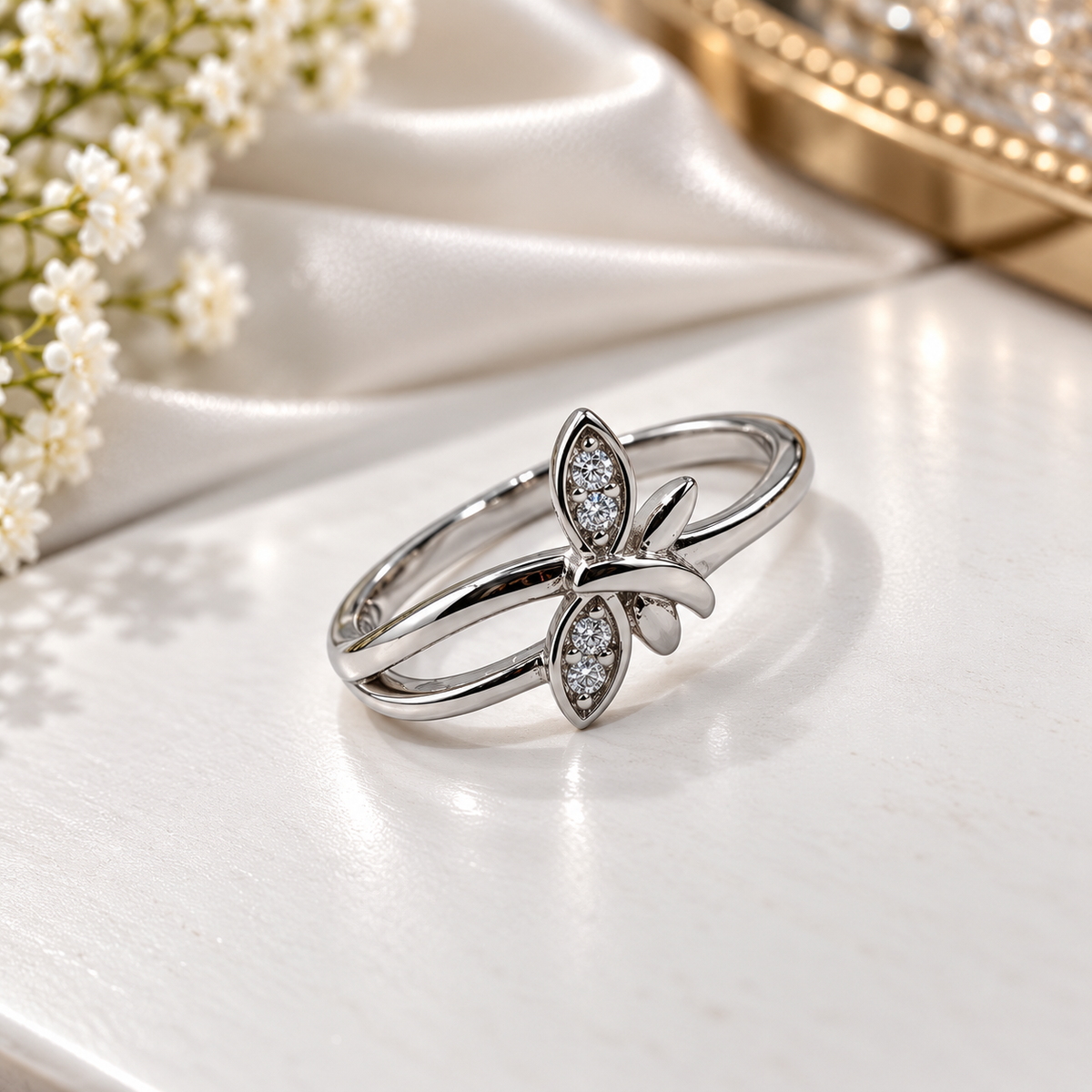 925 Sterling Silver Elegant Butterfly Design Ladies Ring with Sparkling Stones | Stylish Silver Ring for Women – Laxmi Jewellers