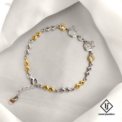 925 Silver Apple Charm Bracelet with CZ Stones & Dual-Tone Finish – Laxmi Jewellers