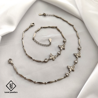 925 Sterling Silver Butterfly Anklet Set – Sparkling Crystal Accents, Adjustable Length – Perfect for Women and Girls