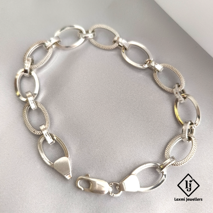 925 Sterling Silver Textured Oval Link Bracelet for Men – Elegant & Durable | Laxmi Jewellers
