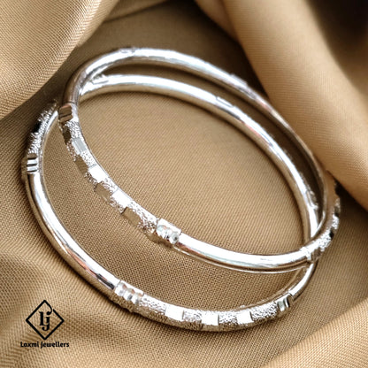 Classic Silver Kada Bangles – Elegant Textured Design, Pure 925 Sterling Silver – Traditional Indian Jewelry