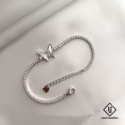 925 Silver Butterfly Charm Bracelet for Women – CZ Studded Elegant Design