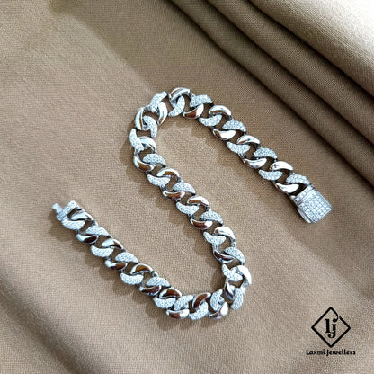 925 Sterling Silver Cuban Link Bracelet for Men with CZ Stones – Heavy Look Jewelry