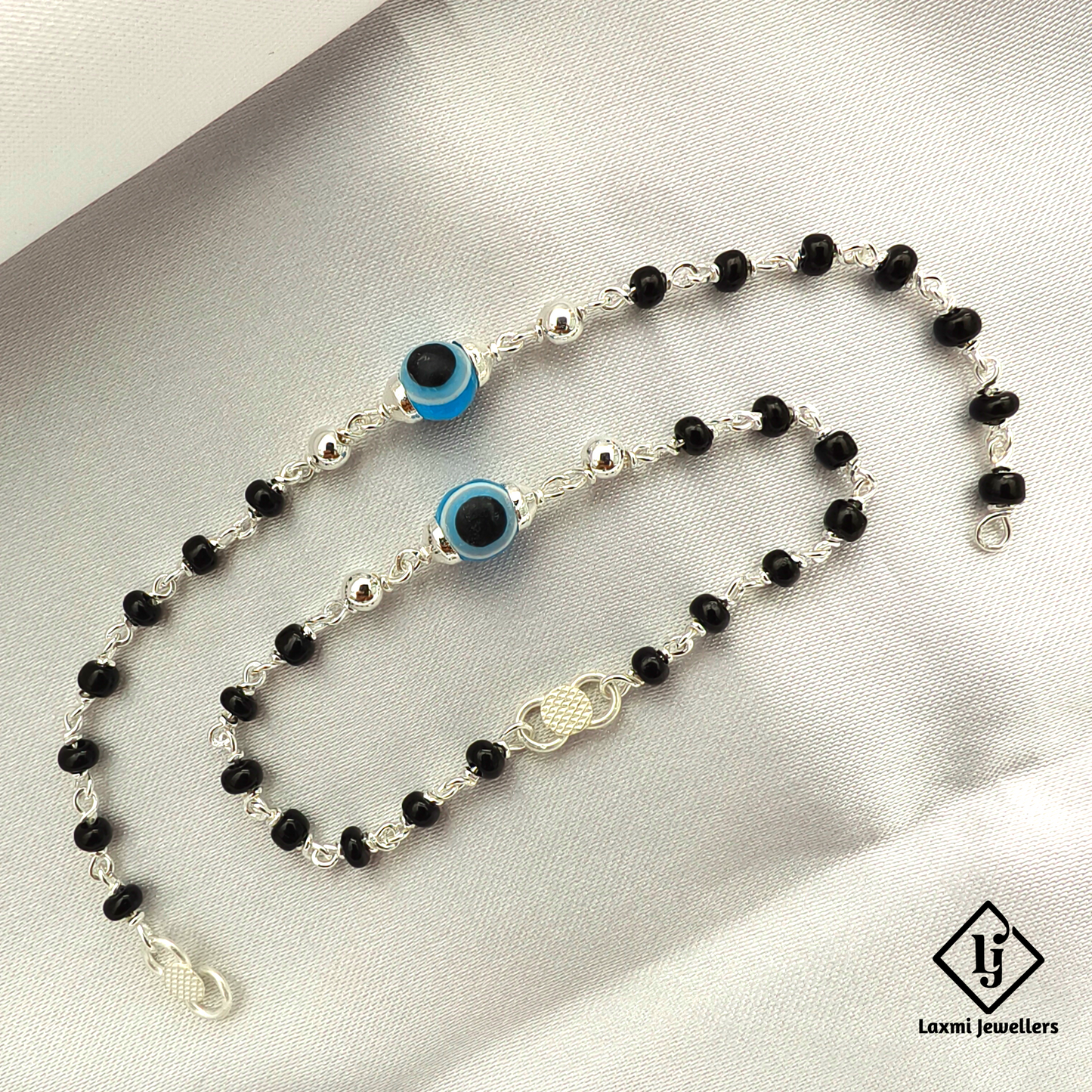 925 Sterling Silver Baby Nazariya Bracelet | Evil Eye Black Beads Kids Nazariya