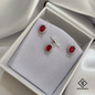 925 Sterling Silver Ruby, Green ,Pink, White Pendant & Earrings Set | Elegant Red Stone Jewelry for Women
