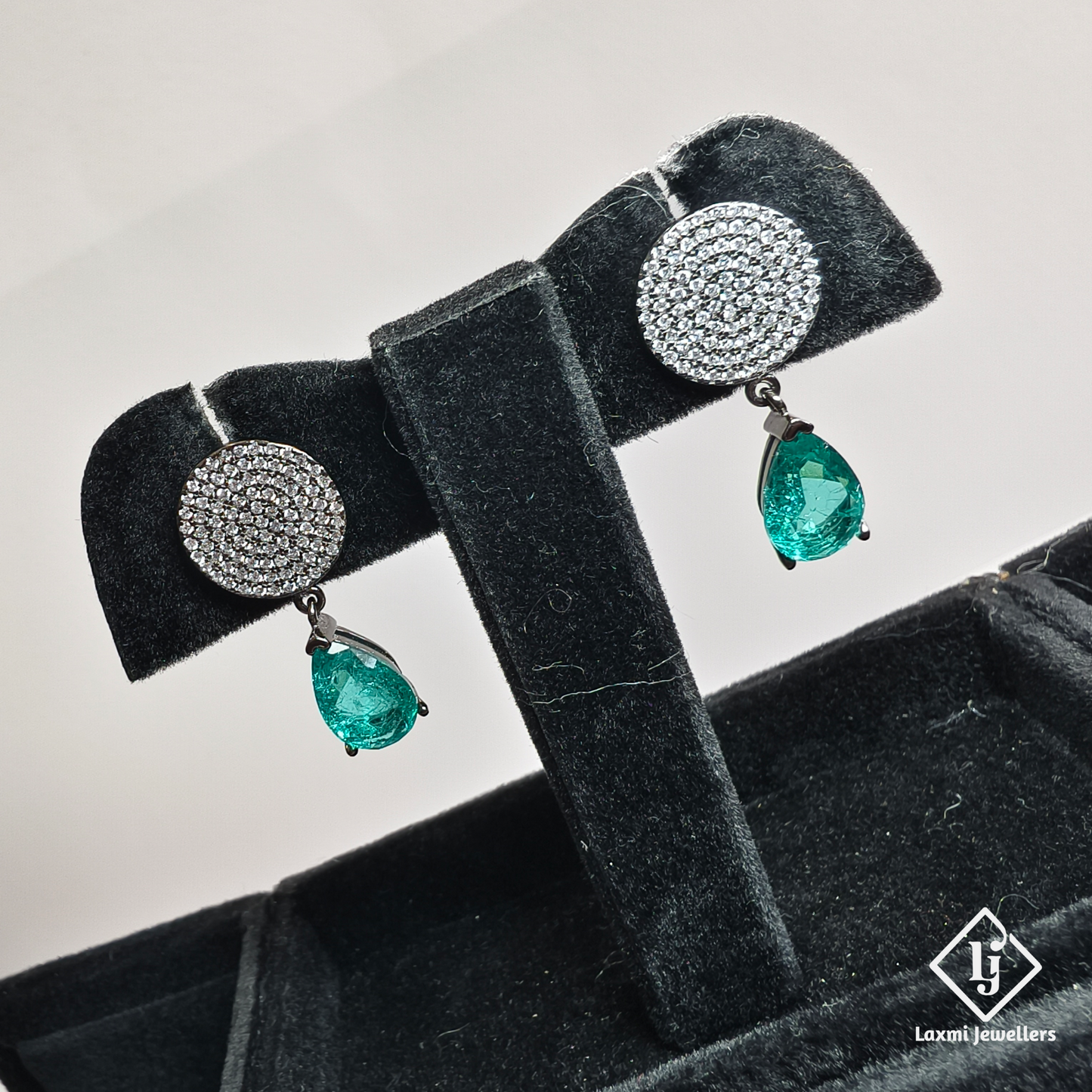 925 Silver Green Stone Drop Earrings for Women | CZ Studded Designer Party Wear Earrings