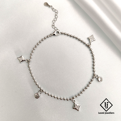Elegant Silver Beaded Charm Bracelet with Delicate Dangles – Laxmi Jewellers