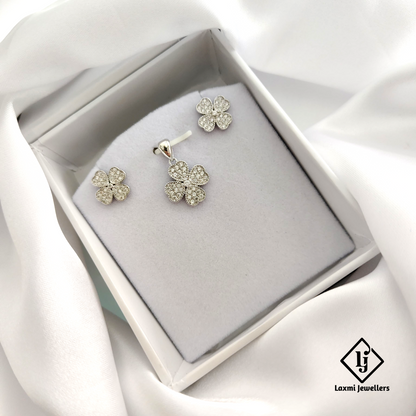 925 Silver Floral Pendant Set for Women | CZ Studded Flower Design by Laxmi Jewellers