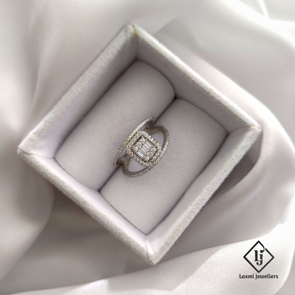 925 Sterling Silver Baguette CZ Ring for Women – Modern Open Band Design | Laxmi Jewellers