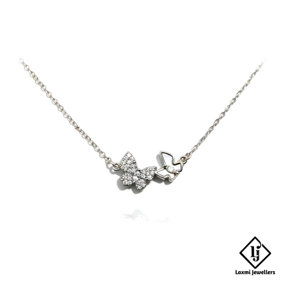925 Sterling Silver Butterfly Pendant Necklace for Women | Dual Butterfly Crystal Silver Chain