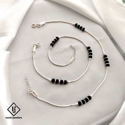 925 Sterling Silver Black Bead Anklet – Minimalist Design for Daily Wear