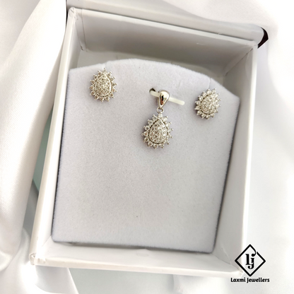 925 Silver Teardrop Pendant Set with CZ Stones for Women – Elegant Daily & Party Wear Jewellery